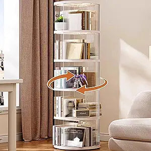 Rotating Bookshelf Tower, 360 Revolving Bookcase, Space Saving Spinning Book Shelf, 5 Tier Rotating Bookcase Suitable for Bedrooms, Living Rooms, Studies and Offices, White
