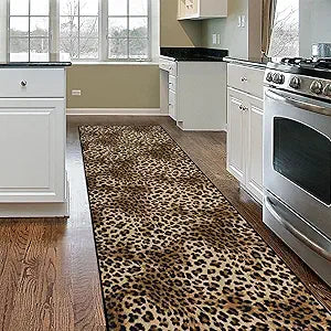 Leopard Rug 2x8 Modern Print Hallway Runner Rug with Rubber Backing Washable Non-Slip Runner Rugs for Bedroom Kitchen Living Room Indoor Decor2x8ft,Brown