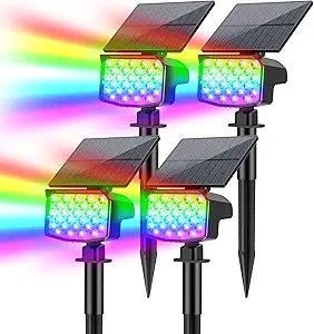 Solar Color Changing Spot Lights Outdoor, [9 Modes/4 Pack] Solar Christmas Lights Outdoor Waterproof IP65, Multicolor Solar Powered Landscape Spotlights for Yard Garden Pathway Lawn Decoration