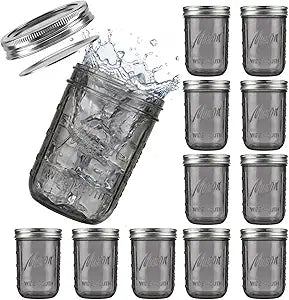DaYammi Wide Mouth Mason Jars 16 oz with Lids [12 Pack] Glass Canning Jars Airtight Seal 16 oz for Food Storage, Canning, Fermenting, Meal Prep, Salad, Yogurt, Jam, Microwave & Dishwasher Safe Black