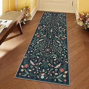 Lahome Insect Botanical 2x6 Washable Rug Runners for Hallways Non Slip, Black Bathroom Kitchen Runner Rugs Non Skid, Soft Non-Slip Entryway Indoor Carpet for Laundry Bedroom