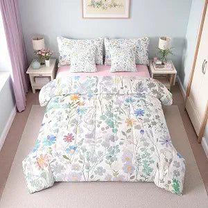 Erosebridal 7 Piece Colorful Floral Full Bedding Set for Kids Girls Boys,Cute Watercolor Flowers Comforter Set with Sheets Boho Bedroom Decor,Rustic Country Wildflower Bed in a Bag with Pillowcases