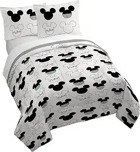 Jay Franco Kids Duvet Cover Set with Sham & Pillowcase  Ultra-Soft Bedding for Room Decor, Cover ONLY Comforter NOT Included, White - Mickey Mouse, 3 Piece Queen