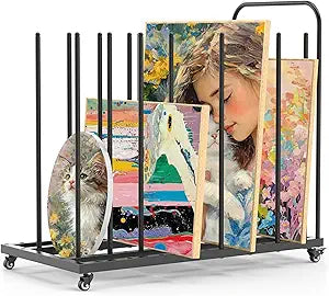 GARVIN Art Storage Rack with Caster Wheels, Art Drying Rack Metal Storage Stand with 7 Slots, Heavy-Duty Canvas Organizer for Artwork, Prints and Panels for Art Studio, Classroom and Gallery