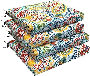 LVTXIII Outdoor Chair Cushions, Water Repellent Patio Furniture Cushions Outdoor Square Chair Pads with Ties for Dining Chairs and Garden Furniture Decoration, 18.5"x16"x2" Set of 4, Paisley Multi