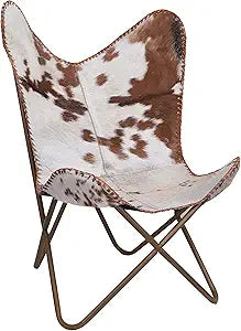 cuero Handmade Leather Butterfly Chair Living Room - Side Hand Stich Leather Chair Butterfly (Tan White)