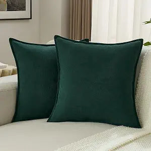 FUTEI Pack of 2 Solid Chenille Throw Pillow Covers 22x22 Inch Soft Edge Decorative Cushion Cases Farmhouse Accent for Couch Bed Living Room, Dark Green