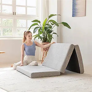 MLILY Tri-Fold Memory Foam Mattress, 6 inch Full Folding Mattress with Collapsible and Washable Cover, Travel and Guest Mat, 75"54"6", Grey