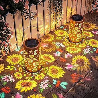 2 Pack Upgraded Colorful Sunflower Solar Lanterns Outdoor Waterproof, Decorative Metal Hanging Solar Lantern for Patio Porch Courtyard Tabletop Pathway Garden Decor, Ideal Gifts for Mom Wife Grandma