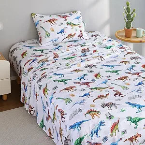 Kids Twin Size Sheet Set for Boys Dinosaur Sheets Bedding, 3 Pieces