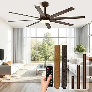 Conciseer 72 Inch Ceiling Fans with Lights, Remote Control, Dual-Color 8 Blades, 24W 3CCT,6-Speed Reversible Quiet DC Motor - Black and Wood Grain for, Living Room, Kitchen Brown
