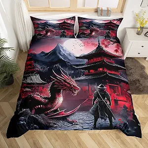 Feelyou Dragon Samurai Comforter Cover Set Kids Boys Queen