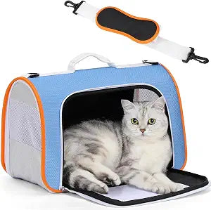 A 4 Pet Cat Carrier, Airline Approved Pet Carrier for Small Medium Cats Dogs Puppy with Safety Tether, Lightweight EVA Soft-Sided Bag, Anti-Collapse for Plane Car Train Vet