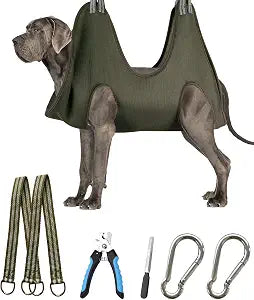 Kkiimatt 10 in 1 Pet Grooming Hammock Harness with Nail Clippers/Trimmer, Nail File, Comb,Dog Nail Hammock, Dog Grooming Sling for Nail Trimming/Clipping (XXXL/Under 140lb, Khaki Green)
