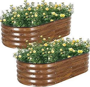 Galvanized Raised Garden Bed Outdoor, 2Pcs 4x2x1ft Oval Planter Box with Rubber Strip,Metal Raised Bed Kit for Vegetables Flowers Herbs, Grain