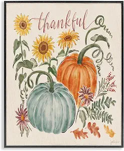 Thankful Pumpkin Pair Sunflower Florals, 16 x 20 Inch Framed Gicle Print
