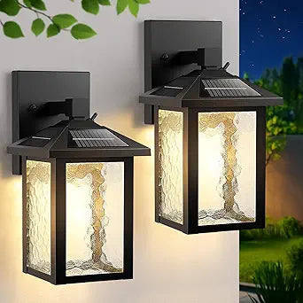 BesLowe Solar Wall Lights Outdoor, Aluminum Dusk to Dawn LED Porch Light, 3000K/5000K Adjustable, Wireless Exterior Lighting Fixtures Solar Wall Lantern Sconce Light for Outside Garage, 2-Pack