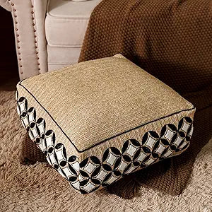 SUTAVIA Pouf Cover Ottoman Unstuffed Pouf Seat Footrest Decorative Storage Bean Bag Floor Chair for Home Decor Living Room Bedroom (White Decor, Square, 20" D x 20" W x 8" H)