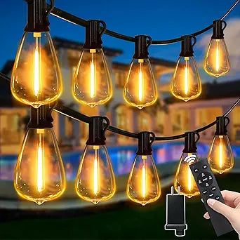 Outdoor String Lights Dimmable with Remote, 150 FT Outdoor Lights with 2 Timer and 3 Mode, Waterproof & Shatterproof Patio Lights, 2200K Energy Saving String Lights 4 Spare Bulbs for Patio Yard