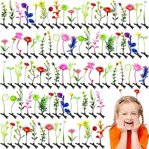 Baaxxango 120 Pieces Bean Sprout Hair Clips,Funny Plant Hairpins,Mixed Style Flower Butterfly Mushroom Little Grass Barrette Hair Accessories for Women,Girls,Kids,Party