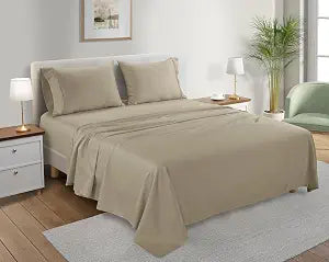 Deep Pocket Full Sheets Set, 100% Cotton Sheets Full Size Set, 300 Thread Count Soft & Durable 4 Piece Sheet & Pillowcase Sets, Sateen Weave Hotel Sheets, No Pill Machine Wash - Tan