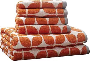 Intelligent Design Lita Cotton Bathroom Towels , Jacquard Highly Absorbent Bath Towel Set , 6-Piece Include 2 Bath Towels & 4 Hand Towels , Orange Grey