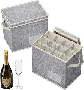 Lifewit 2 Pcs Champagne Flute Storage Box with Dividers, 12.2  8.3  11"