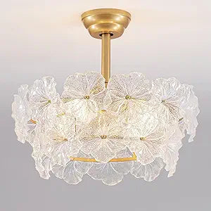 Fandelier 20-Inch Gold Flower Crystal Ceiling Fan with Lights, Remote Control Modern Chandelier Fan for Girls Bedroom, Nursery, Living Room