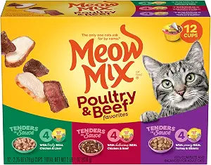 Meow Mix Tenders in Sauce Wet Cat Food, Poultry & Beef Variety Pack, 2.75 Ounce Cup (Pack of 48)