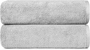 Amazon Basics 2 Piece Quick-Dry Oversize Bath Towel, 100% Cotton, 54" x 30", Platinum
