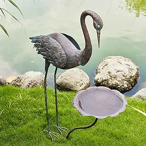 36H Crane Bird Bath, Metal Birdbaths for Outdoor, Birdbath for Outside Bird Feeder, Heron Garden Statues Decor