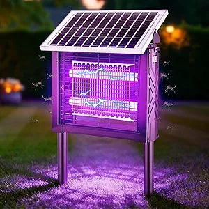 1 Pcs Solar Bug Zapper Outdoor with Rotatable Panel, 3000V Electric Fly Zapper Waterproof, 200W Dual Tube Mosquito Killer Lamp, 395nm UV Attractant, Solar & USB Rechargeable for Garden Patio