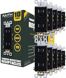 Faith Tamper-Resistant Outlet, 15A 125V Decorator Receptacles, UL-Listed, Black