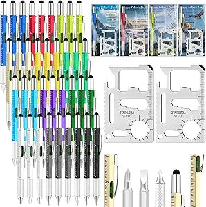 Geyoga 48 Set Fathers Day Church Gifts Bulk 6 in 1 Multi Tool Pen 11 in 1 Multitool Card Tool with Cards Fathers Day Bulk Gifts for Men Dad Husband Church Prizes