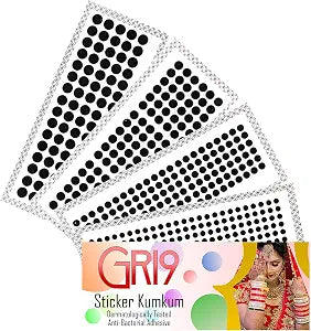 Velvet Round Dot Bindi Tattoo Sticker Indian Multi Size Daily Use Forehead Bindis Adhesive Body Jewelry (Black)
