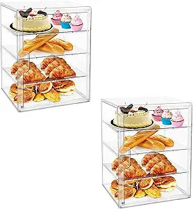 MEI NIAN Pastry Display Case,Bread Box for Kitchen Countertop,4-Layer Adjustable BreadBox, Large Capacity Bread Box for Home-baked Breads,Muffins,Bagel Storage Container, Bread Holder-2pcs