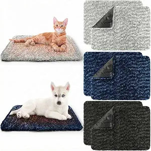 Drydiet 6 Pack Self Warming Cat Pads,19 x 28 Inch Self Heating Dog Cat Mats Extra Warm Thermal Pet Bed Washable Pet Crate Mat Blanket Removable Cover Non Slip for Indoor Outdoor (Grey,Black,Blue)
