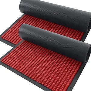 OLANLY Front Door Mat Indoor Outdoor Entrance, 2-Pack 47 x 23 Inch, Waterproof Heavy Duty Doormat, Fade Resistant, Low Profile, Easy Clean Patio Porch Welcome Floor Mats for Entry, Red