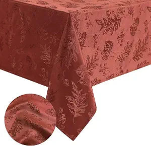 Elrene Home Fashions Elegant Woven Leaves Jacquard Damask Tablecloth, 52" x 52", Spice Red