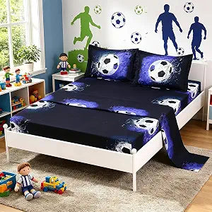 SDIII Soccer Kids Twin Sheets, 4 Pieces Soft Sport Theme Printed Microfiber Bed Sheets Set for Boy