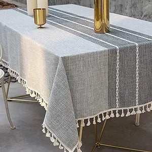 Deep Dream Tablecloth, Embroidered Waterproof Table Cloth Cotton Linen Wrinkle Free Anti-Fading Tablecloths Dust-Proof Table Cover for Kitchen Dinning Party Christmas, 55 x 102 Inch - New Gray