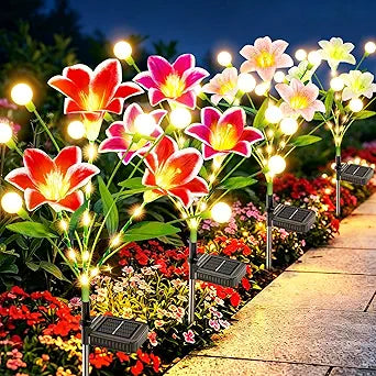 WdtPro Upgraded Solar Garden Lights Outdoor: 8 Pack 2-in-1 Solar Firefly Swaying Light with Lily Flower and Glowing Stem, Waterproof Garden Decor for Yard Patio Pathway Lawn, Gardening Gifts for Women