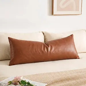 NUYECY Faux Leather Body Pillow Cover 20 x 54 Inch,Decorative Extra Long Pillow Covers Case for Bed Farmhouse Sofa Couch Livingroom,Vegan Brown