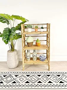 Bamboo Multi-Purpose Freestanding Folding Collapsible 3-Tier Bookcase Shelf