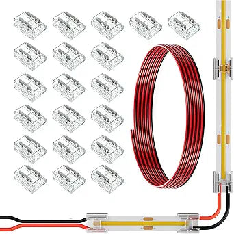 20 Pack 2 Pin 0.31in(8mm) Transparent LED Strip Connectors with 6.6FT Wire