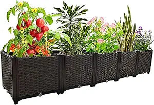 Large Planters for Outdoor Plants Raised Garden Bed Kit Rectangular Elevated Plastic Garden Boxes for Gardening Vegetables Flowers in Backyard Patio Balcony