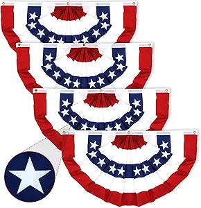 2x4 Feet Pleated Fan Flag 4 Pack, 4th of July Decorations, Independence Day Decor, Memorial Day USA Flags, Outdoor Bunting for Stadium, Yard, Party Decor, Porch, Banners