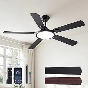 OJX Ceiling Fans with Lights, 52 inch Ceiling fan with Light and Remote/APP Control, 3CCT, Quiet DC Reversible, Dimmable, Modern Ceiling Fan for Bedroom, Living Room, Kitchen, Indoor/Outdoor Use