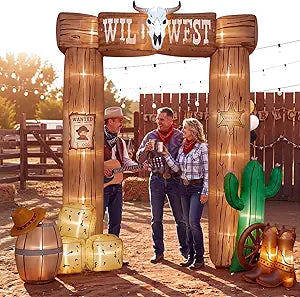 Capoda 10 Ft Wild West Inflatable Archway Decorations Giant Western Cowboy Theme Entrance Decor Western Country Arch Blow Up with Built-in LED Lights for Rodeo Birthday Indoor Outdoor Supplies