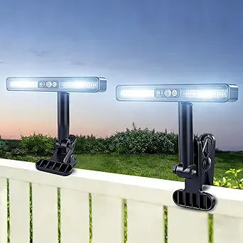 BORUIT Clip On Solar Lights Outdoor, 600LM Solar Fence Light with Motion Sensor, Adjustable Angle, 3 Modes White Light for Outside, Deck, Gutter, Garage,Yard (2 Pack)